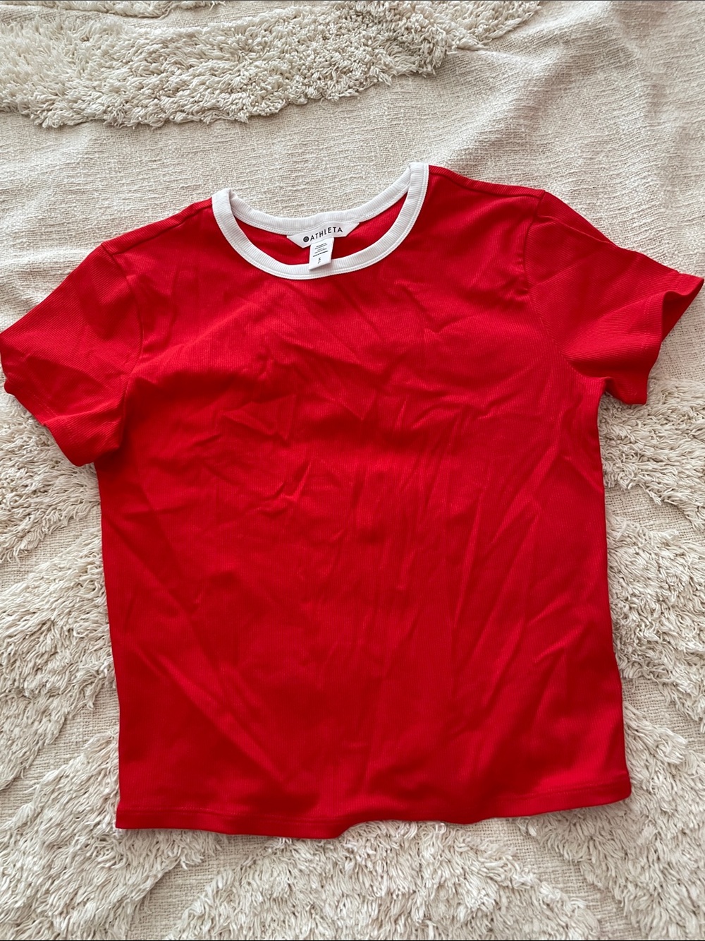 Athleta women’s  Red Short-Sleeve Ringer Tee with White Trim NWOT SIZE SMALL